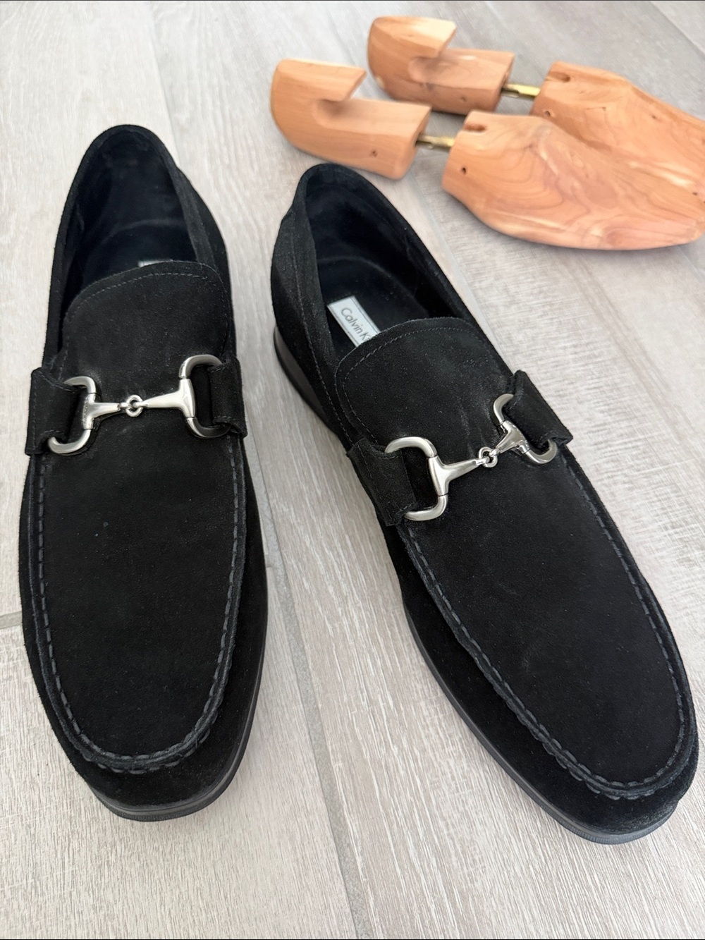 Calvin Klein Black Suede Bit-Detail Slip-On Loafers
